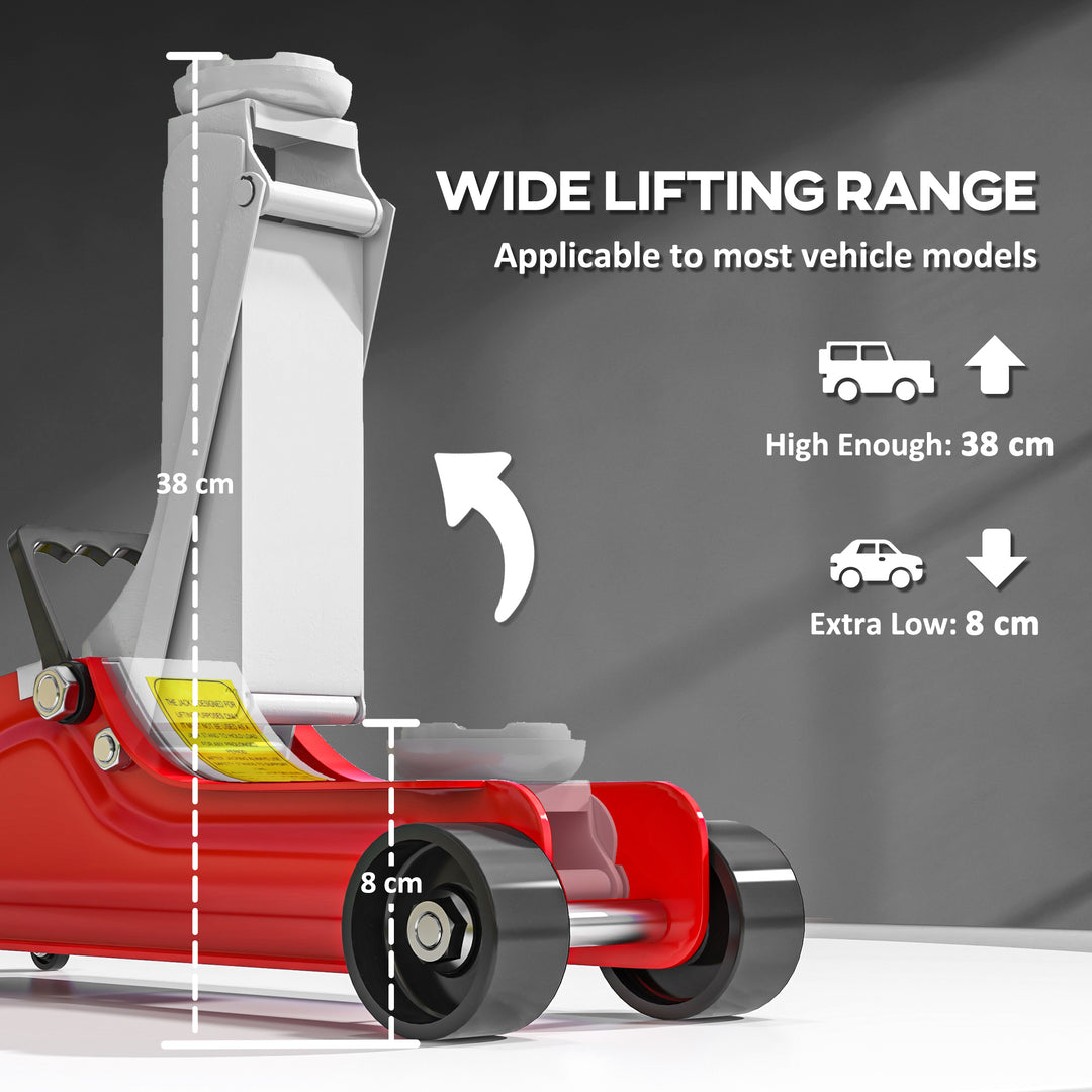 Low Profile Jack, Hydraulic Racing Floor Jack, 8-38cm Lifting Range, 2.5 Ton Capacity, Red