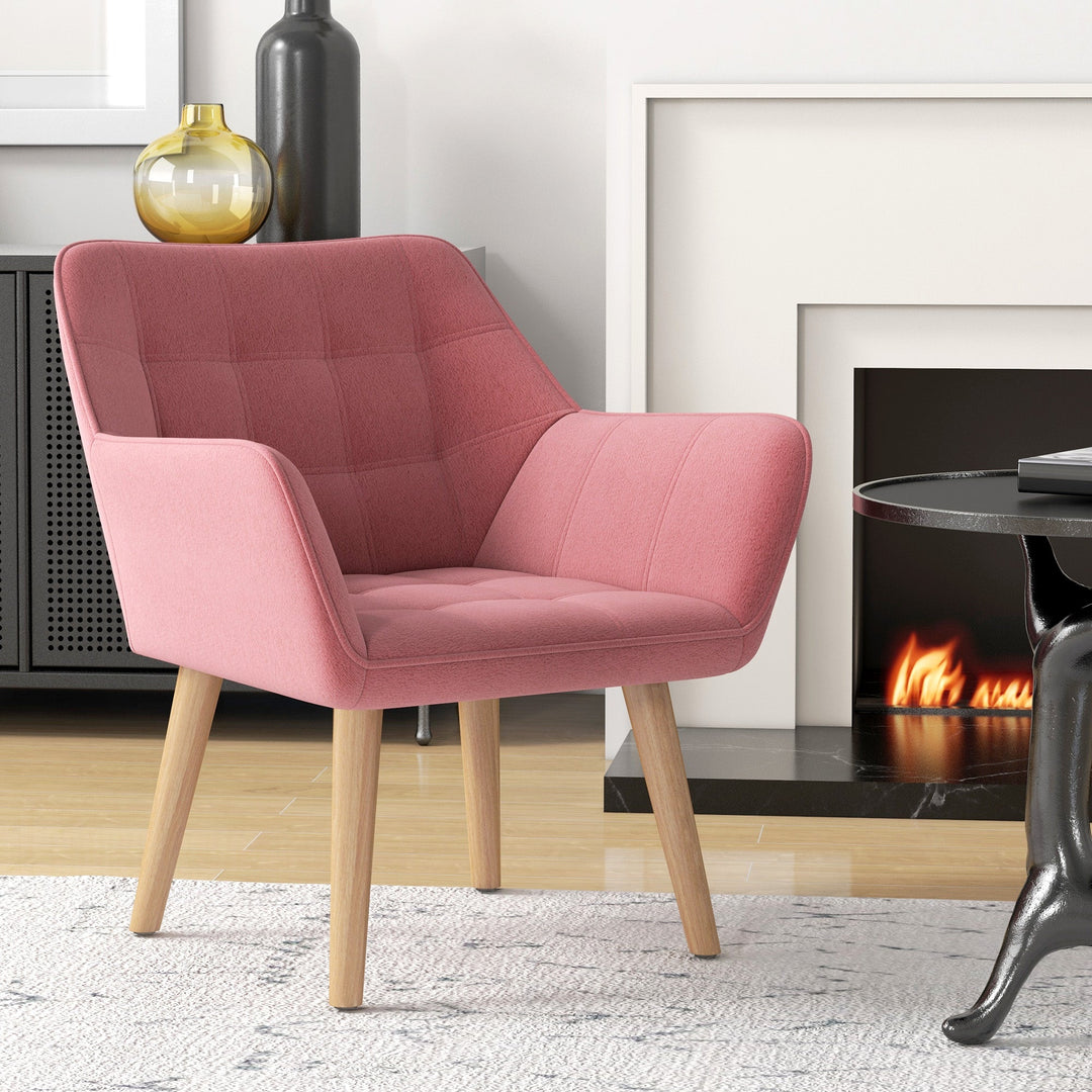 Accent Chair, Arm Chair with Wide Arms, Slanted Back, Thick Padding and Rubber Wooden Legs for Living Room