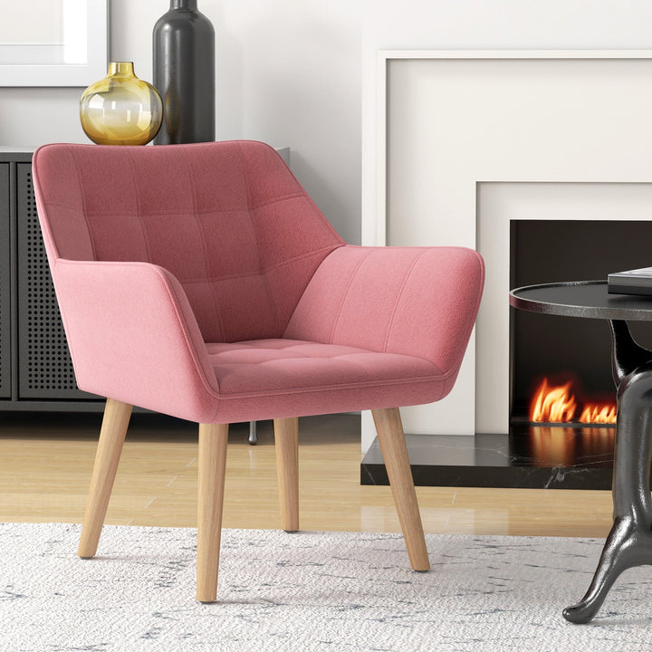 Accent Chair, Arm Chair with Wide Arms, Slanted Back, Thick Padding and Rubber Wooden Legs for Living Room