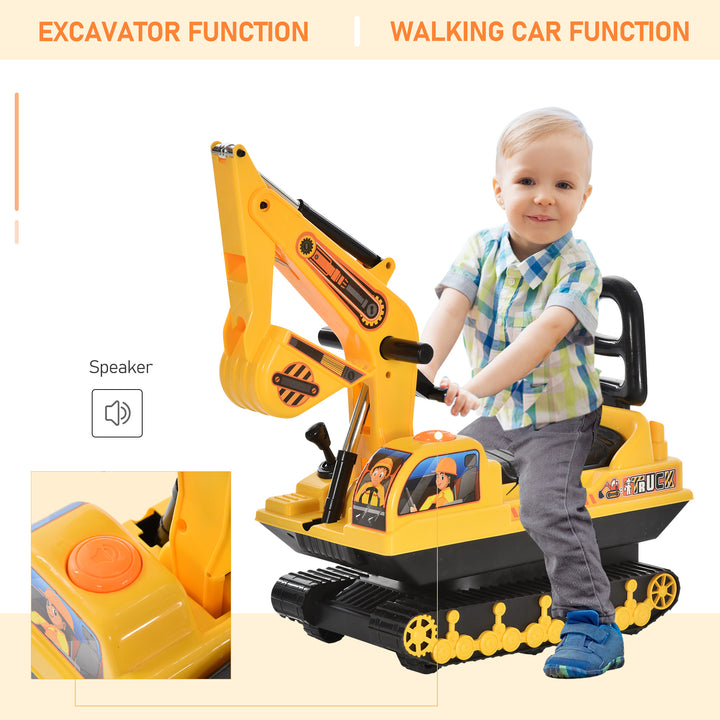 HOMCOM Kids Ride On Digger Excavator Toy Tractors Walker Toddler Truck Basket Storage For Boys Girls 3 Years Old Yellow NO POWER