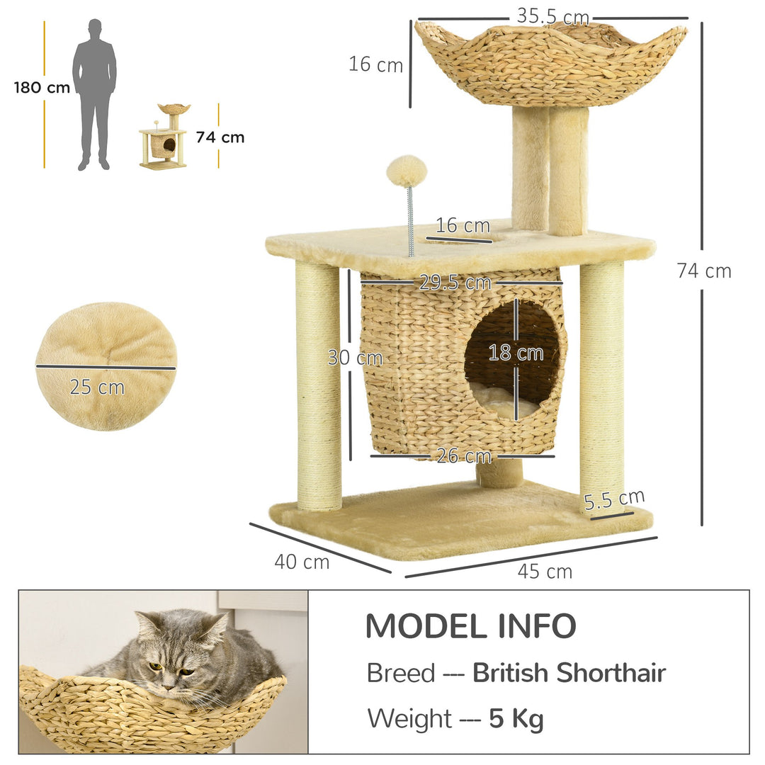 PawHut Cat Tree, Indoor Activity Centre, with Scratching Posts, Cat House, Bed, Toy Ball, Beige | Aosom UK