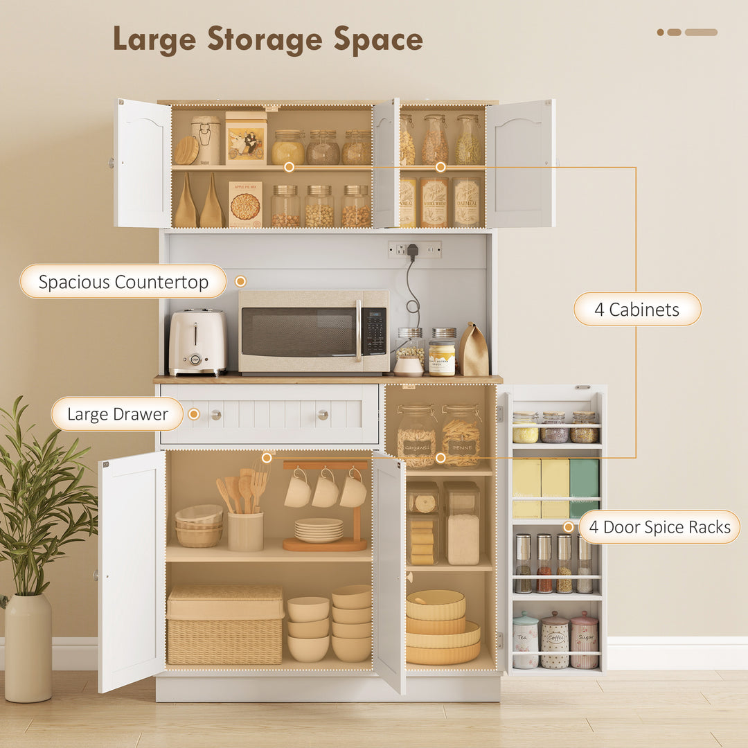 173 cm Tall Kitchen Cupboard with Charging Station, Pantry Storage Cab