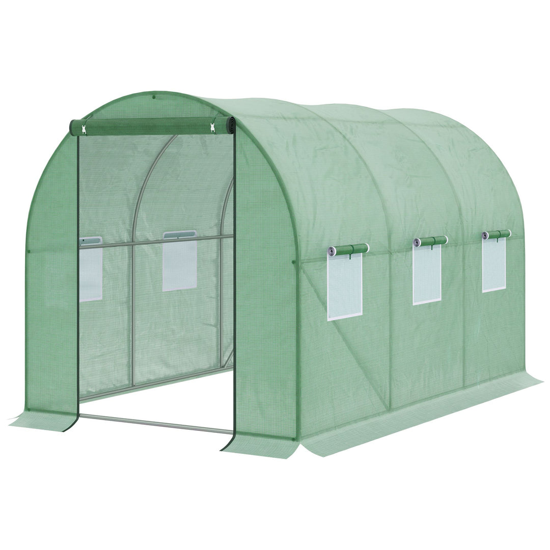MCL Walk-in Polytunnel Greenhouse, Outdoor Garden Tunnel Greenhouse Tent with Zipped Roll-Up Door and 6 Mesh Windows, 3 x 2M