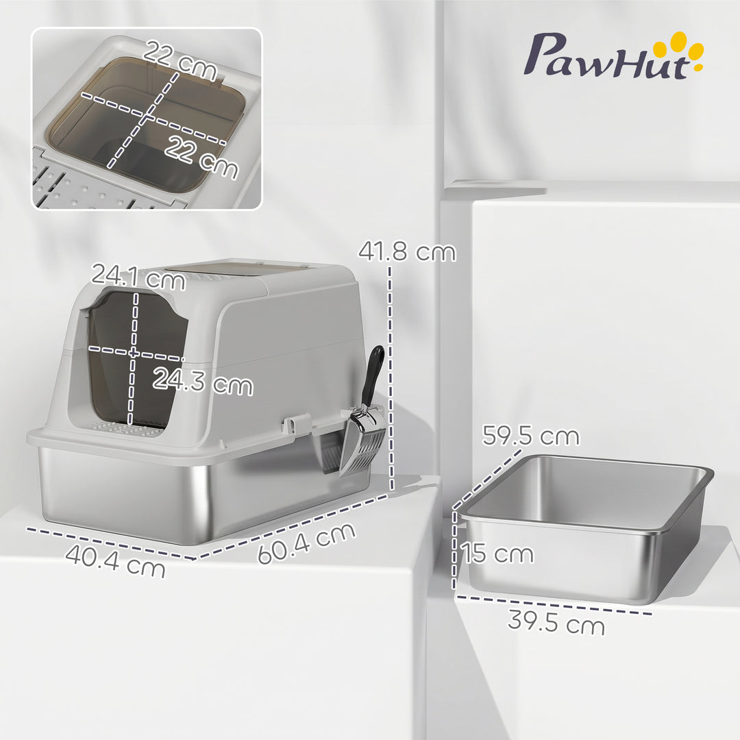 Extra Large Stainless Steel Litter Box, Enclosed Cat Litter Tray with 