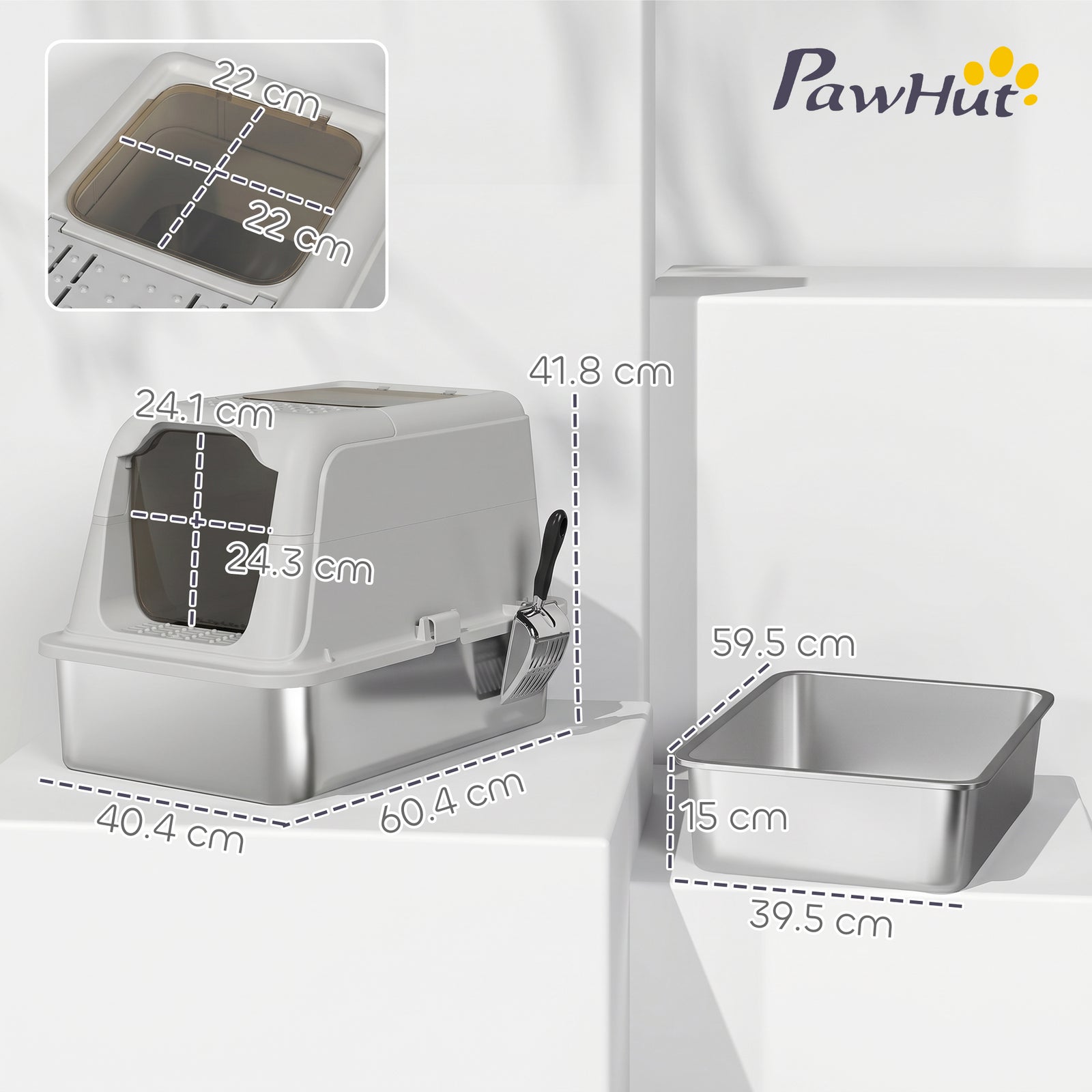 Extra Large Stainless Steel Litter Box, Enclosed Cat Litter Tray with 