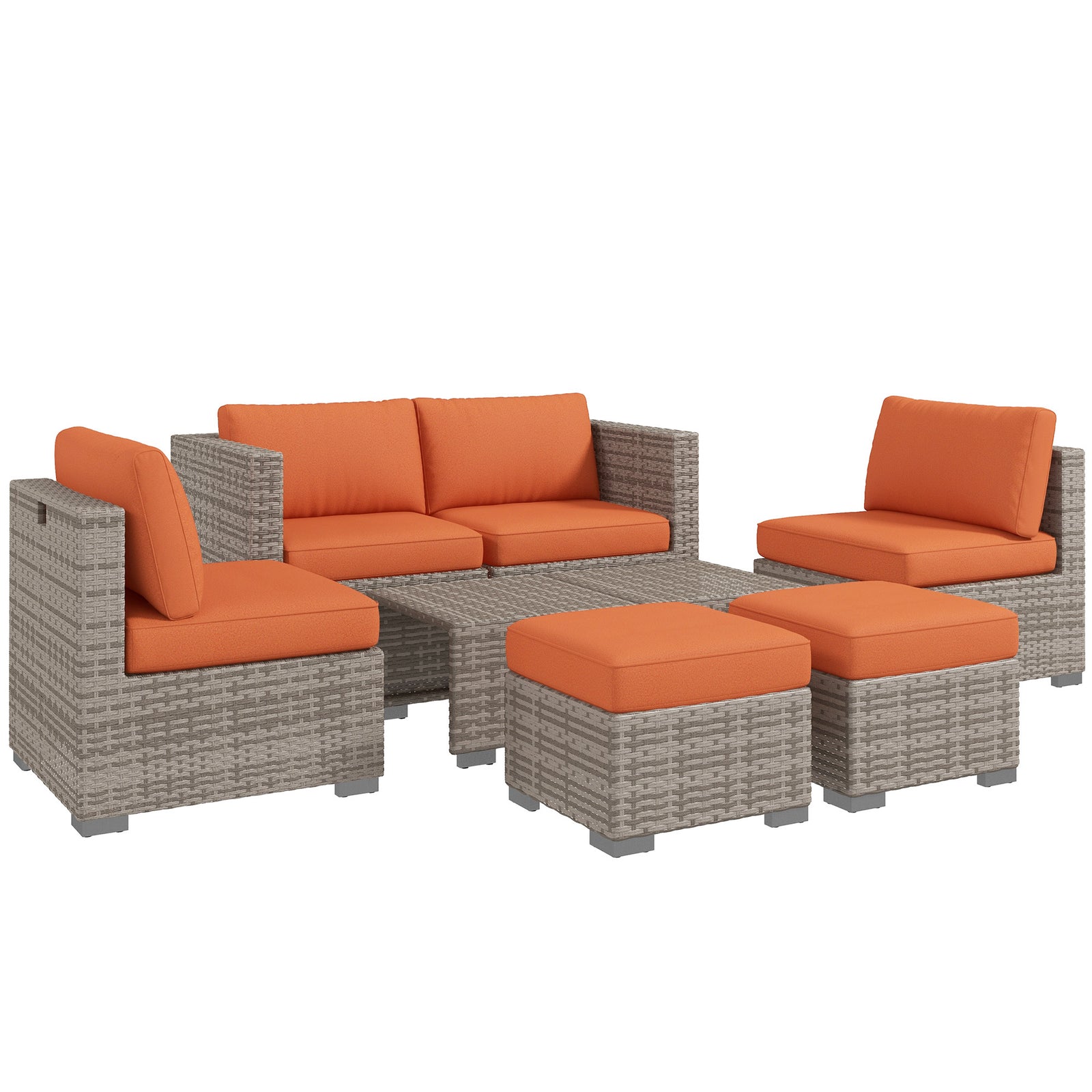 Eight-Piece Rattan Garden Set, with Contrast Cushions - Orange/Grey