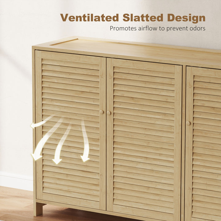 Bamboo Shoe Cabinet with Louvered Doors, 18 Pairs Shoe Storage Cabinet