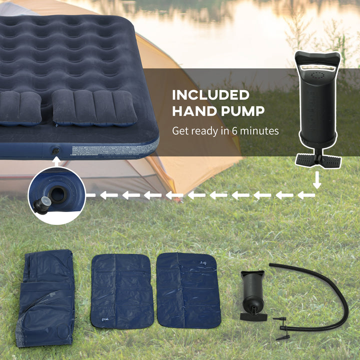 Inflatable King Size Air Bed, with Built-In Hand Pump - Blue