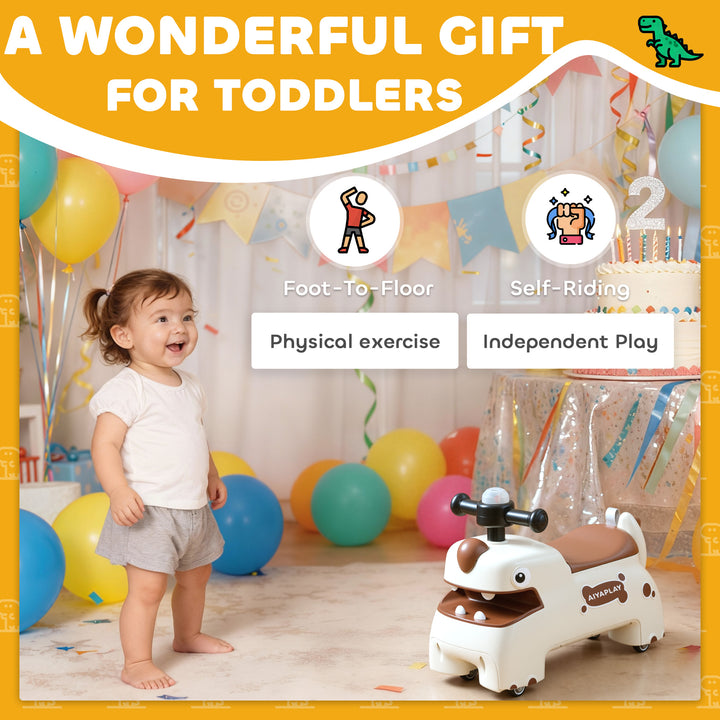 Kids Ride On Car, Dinosaur Foot to Floor Slider with Storage, Toddler Walker with Light, Sounds