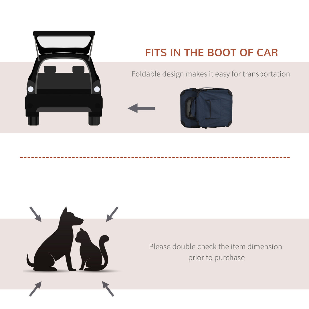 Foldable Pet Carrier for Small and Miniature Dogs, Portable Cat Carrier Soft Side Pet Travel Crate with Removable Mat, Storage Bags, Breathable Mesh 60 x 41.5 x 41cm - Dark Blue