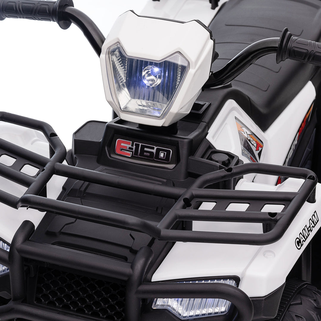 12V Kids Quad Bike with Forward, Reverse Functions, Ride-On ATV w/ Music, LED, Headlights, for Ages 3-5 Years - White