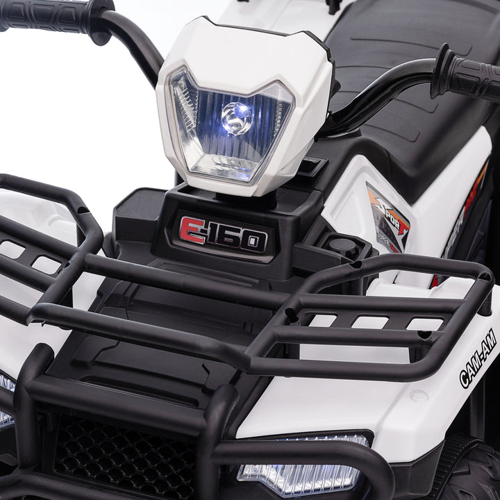 12V Kids Quad Bike with Forward, Reverse Functions, Ride-On ATV w/ Music, LED, Headlights, for Ages 3-5 Years - White