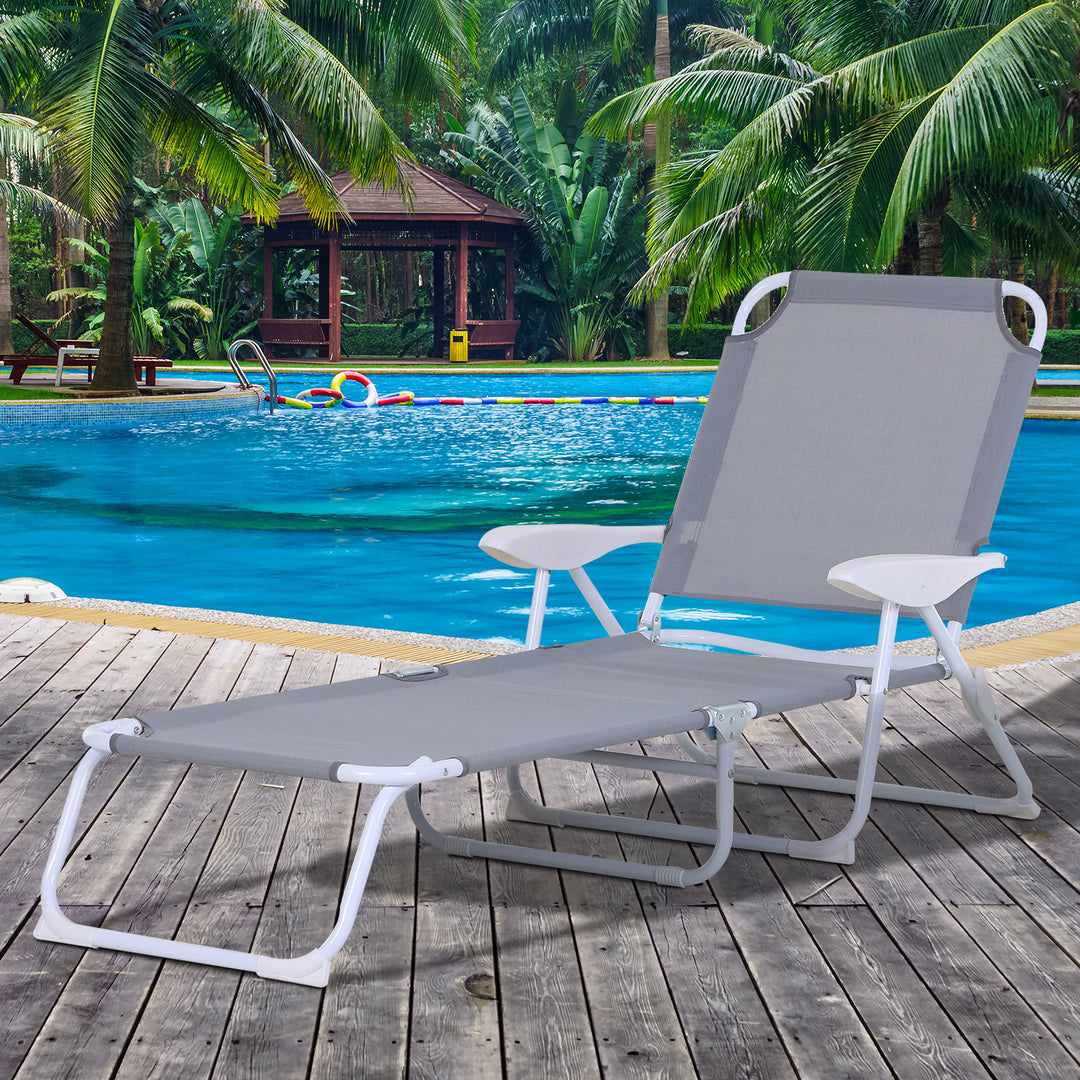 Outsunny Reclining Lounge Chair with 4-Level Adjustable Backrest Folding Sun Beach Lounger for Patio Garden Silver | Aosom UK