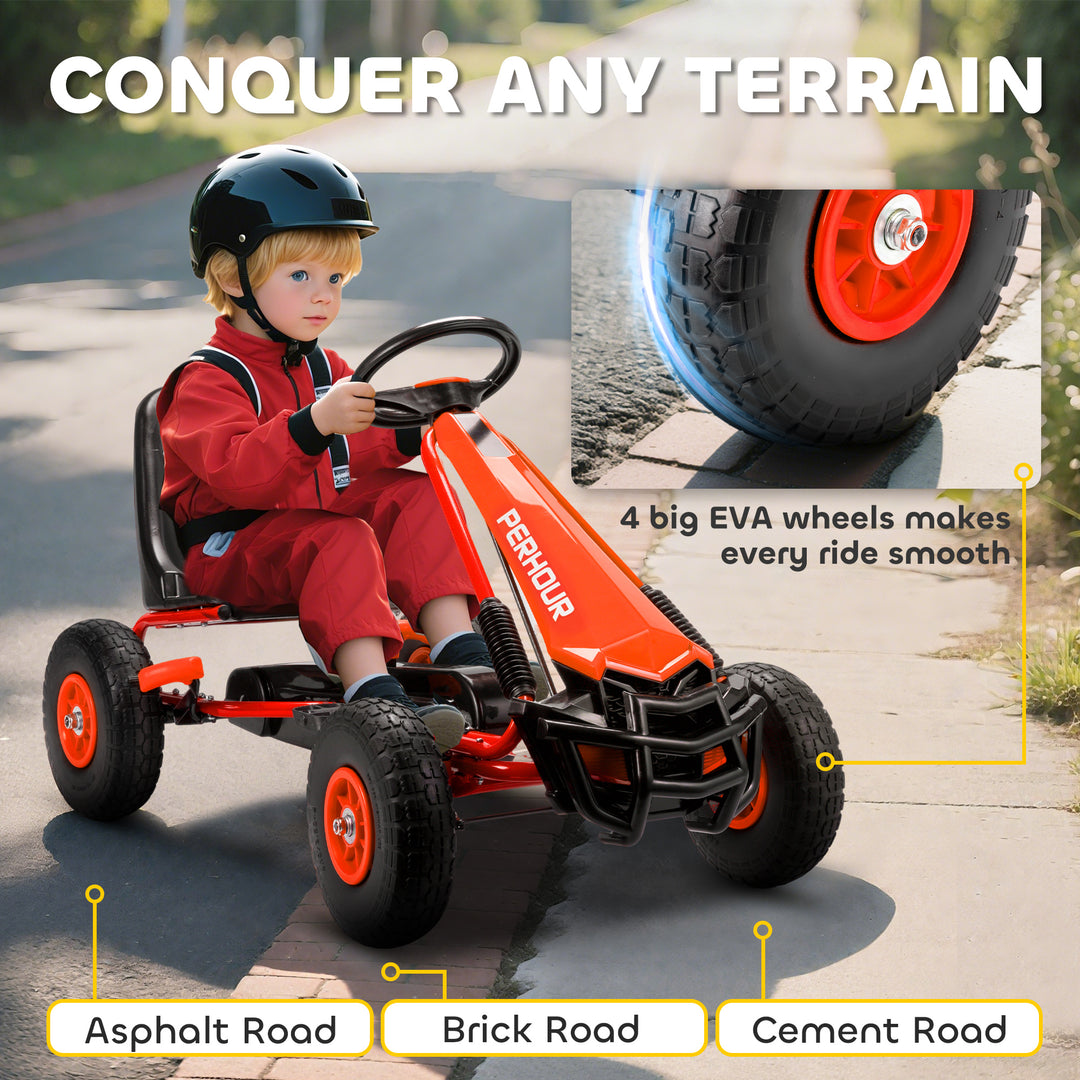 Kids Pedal Go Kart with Adjustable Seat, EVA Tyres, Manual Clutch, Bra