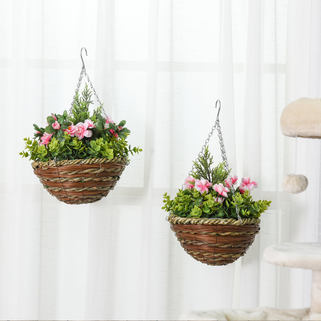 MCL Set of Two Hanging Lisianthus Flower Pots - Pink/Green