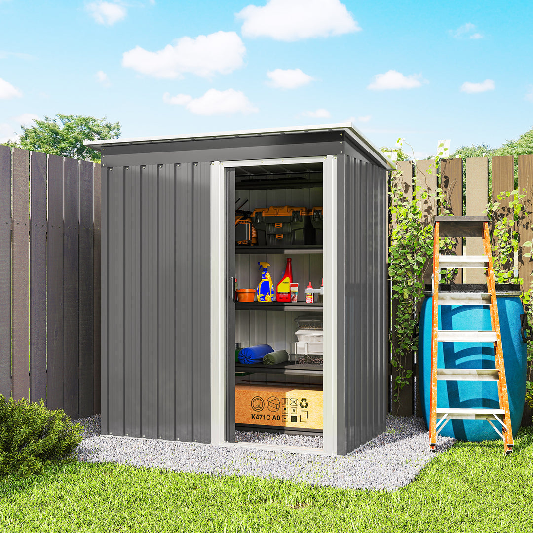 Outsunny 5x3 Storage Shed with Sliding Door and Sloped Roof for Garden, Light Grey