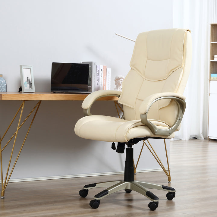 HOMCOM Computer Desk Chair with Adjustable Height & Rocking Function, High Back Executive Office Chair, Faux Leather, Cream White. | Aosom UK