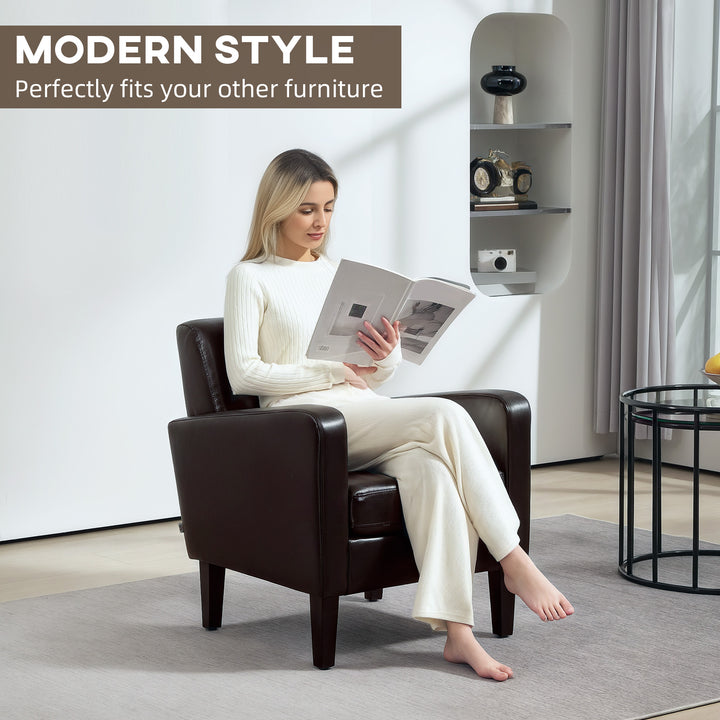 Faux Leather Simple Armchair - Brown