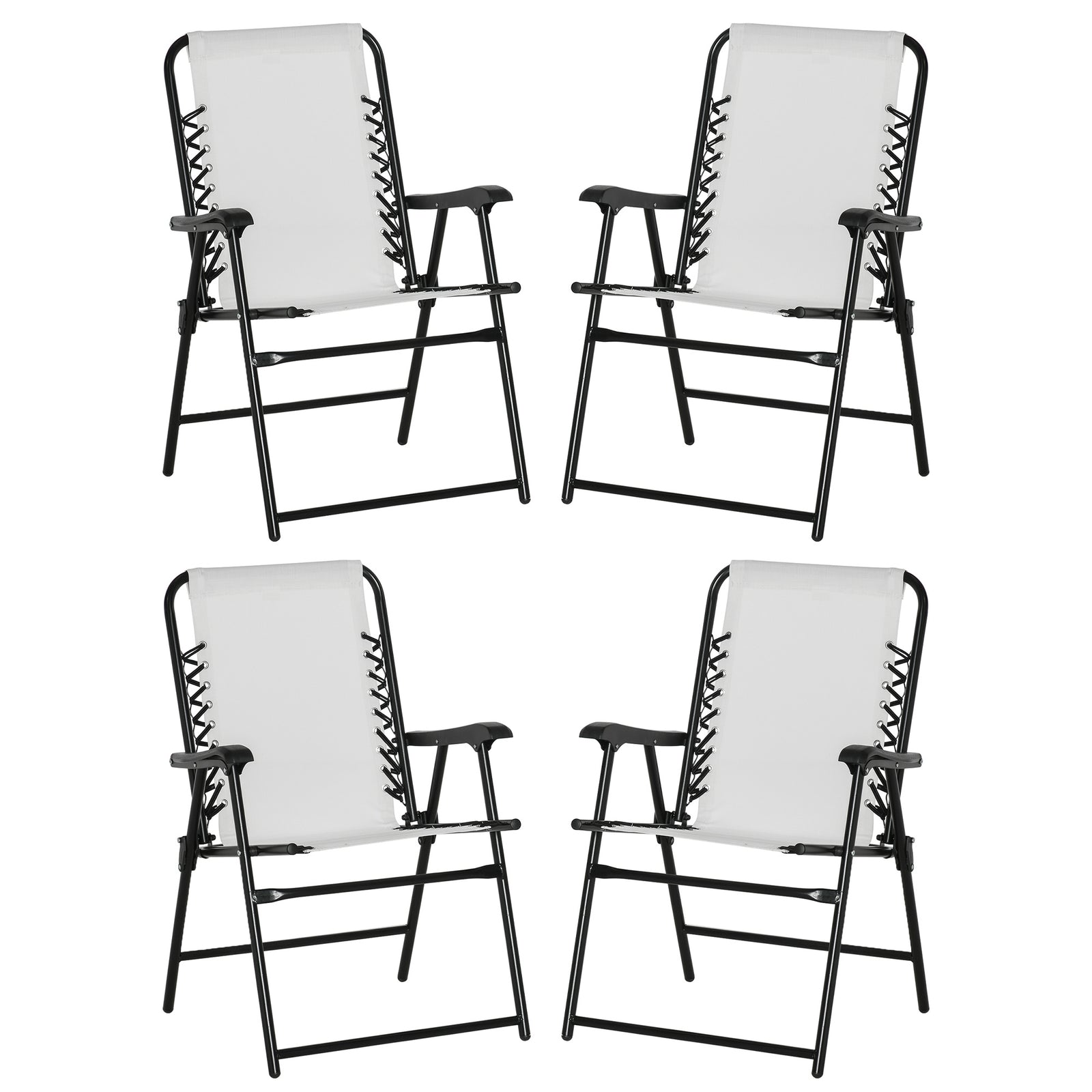 Pieces Patio Folding Chair Set, Outdoor Portable Loungers for Camping Pool Beach Deck, Lawn Chairs with Armrest Steel Frame, Cream White