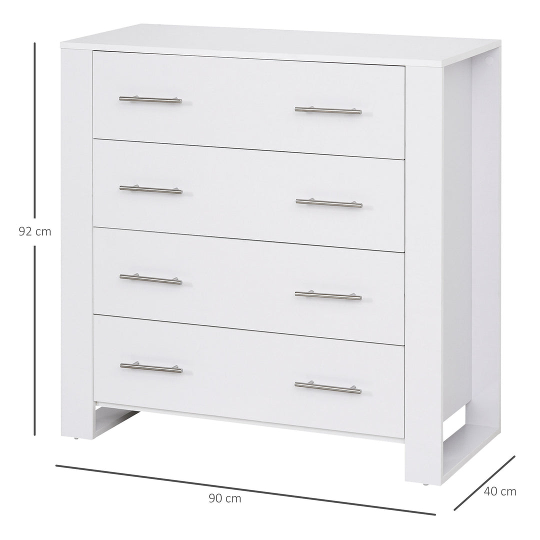 HOMCOM 4-Drawer Chest of Drawers, Storage Organizer Unit with Metal Handles Base Freestanding Unit Furnishing Living Room, White