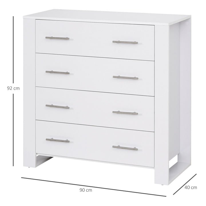 HOMCOM 4-Drawer Chest of Drawers, Storage Organizer Unit with Metal Handles Base Freestanding Unit Furnishing Living Room, White