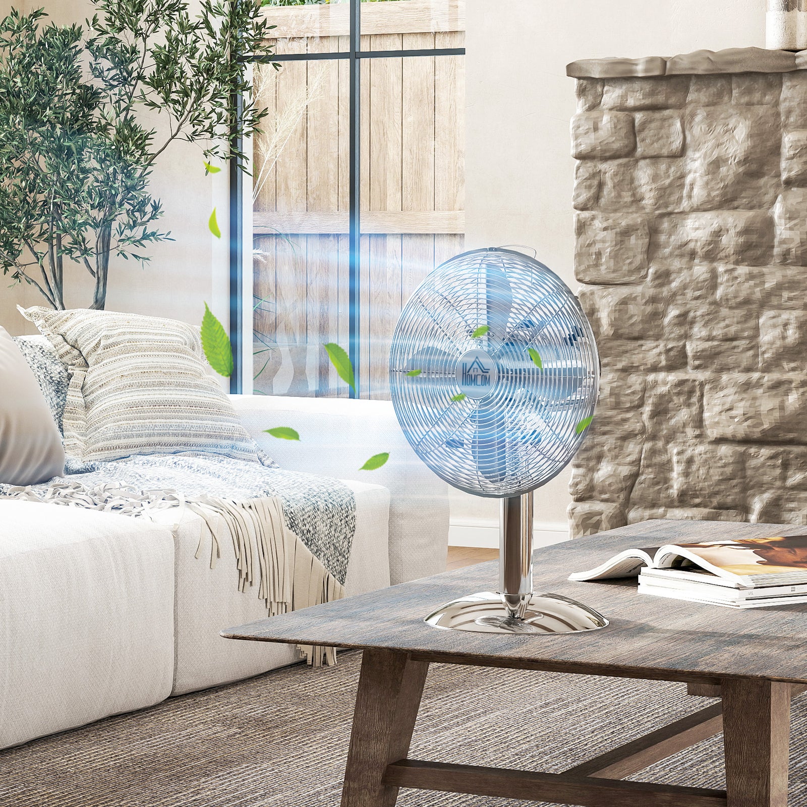 Three-Speed Oscillating Desk Fan - Silver-Tone