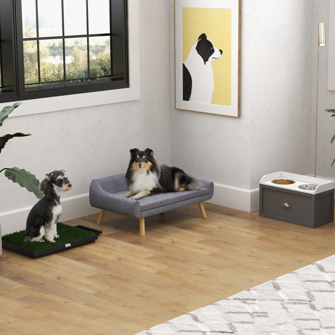 Dog Couch with Soft Cushion, Pet Sofa Bed with Wooden Frame, Removable Cover, for Medium and Large Dogs, Grey