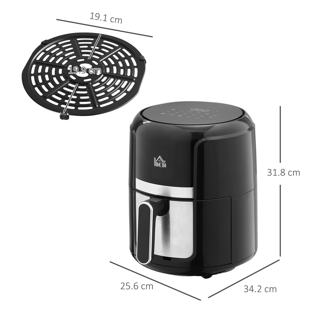 HOMCOM Compact Air Fryer Oven: 1300W 4L Capacity, Rapid Air Circulation, Adjustable Temperature & Timer, Non-Stick Basket, Black | Aosom UK