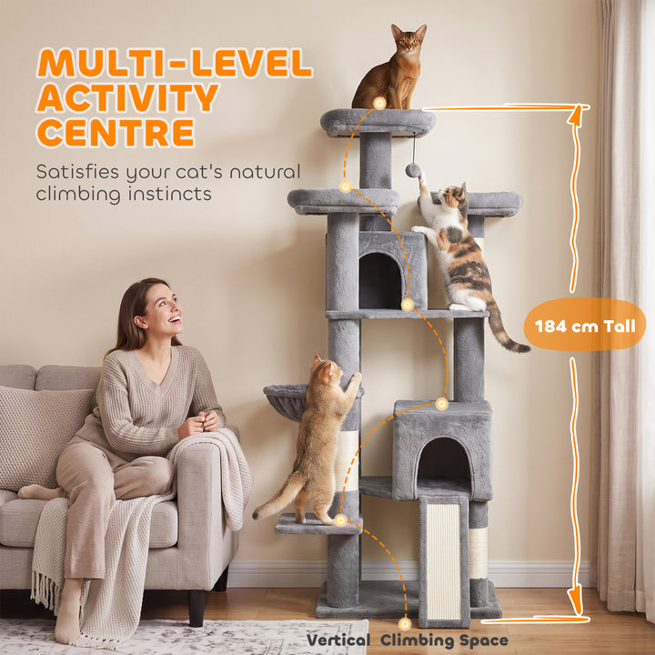 184cm Large Cat Tree for Indoor Cats, Multi-Level Tall Kitty Tower - view 4