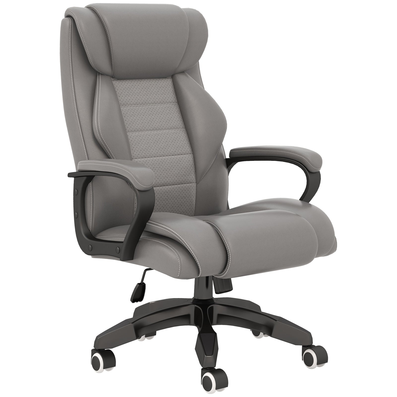 Office Chair with 6-Point Maaage and Back Heat, PU Desk Chair with Padded Seat and Armrest, Computer Chair with Tilt Function for Home, Grey