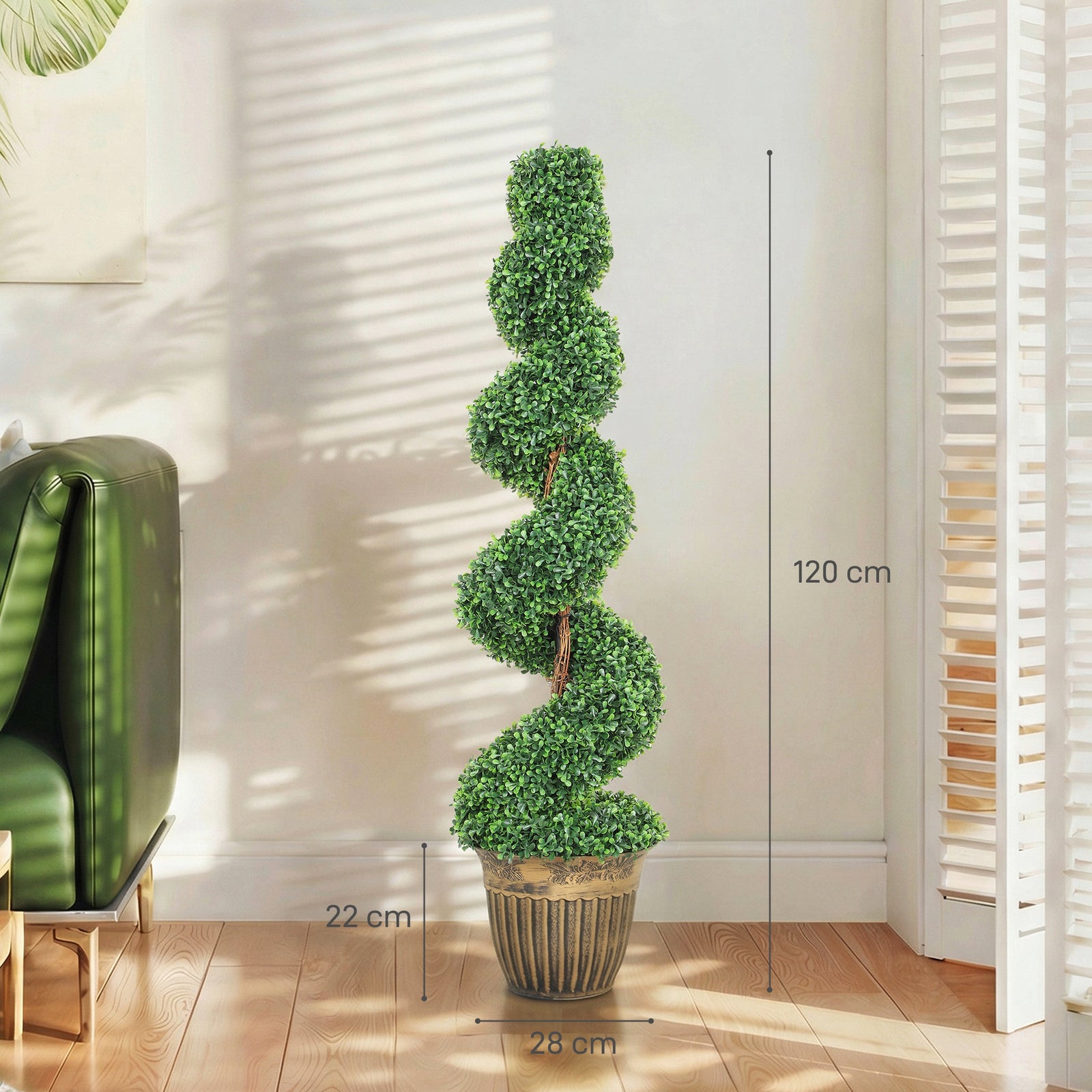 Set of 2 Artificial Plants, Topiary Spiral Boxwood Trees with Pot, for