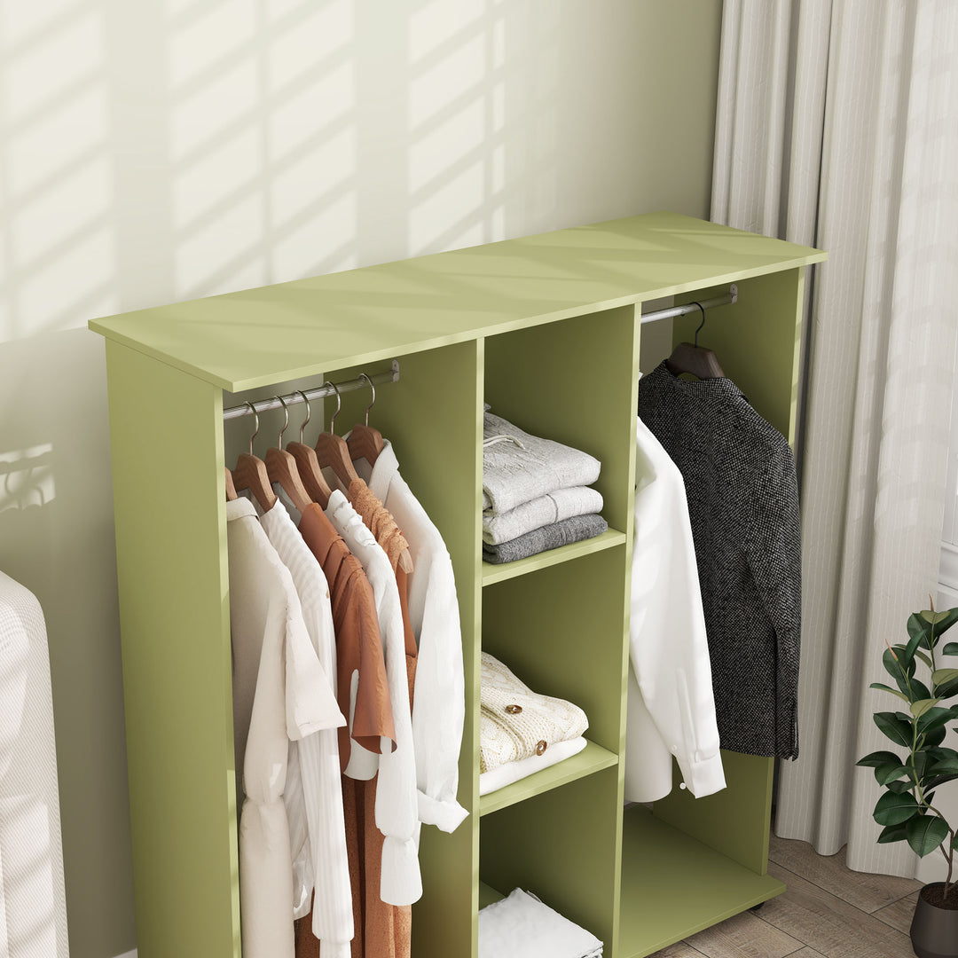 Open Wardrobe Double Mobile Storage Shelves Organizer W/6 Wheels-Green