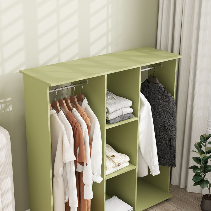 Open Wardrobe Double Mobile Storage Shelves Organizer W/6 Wheels-Green