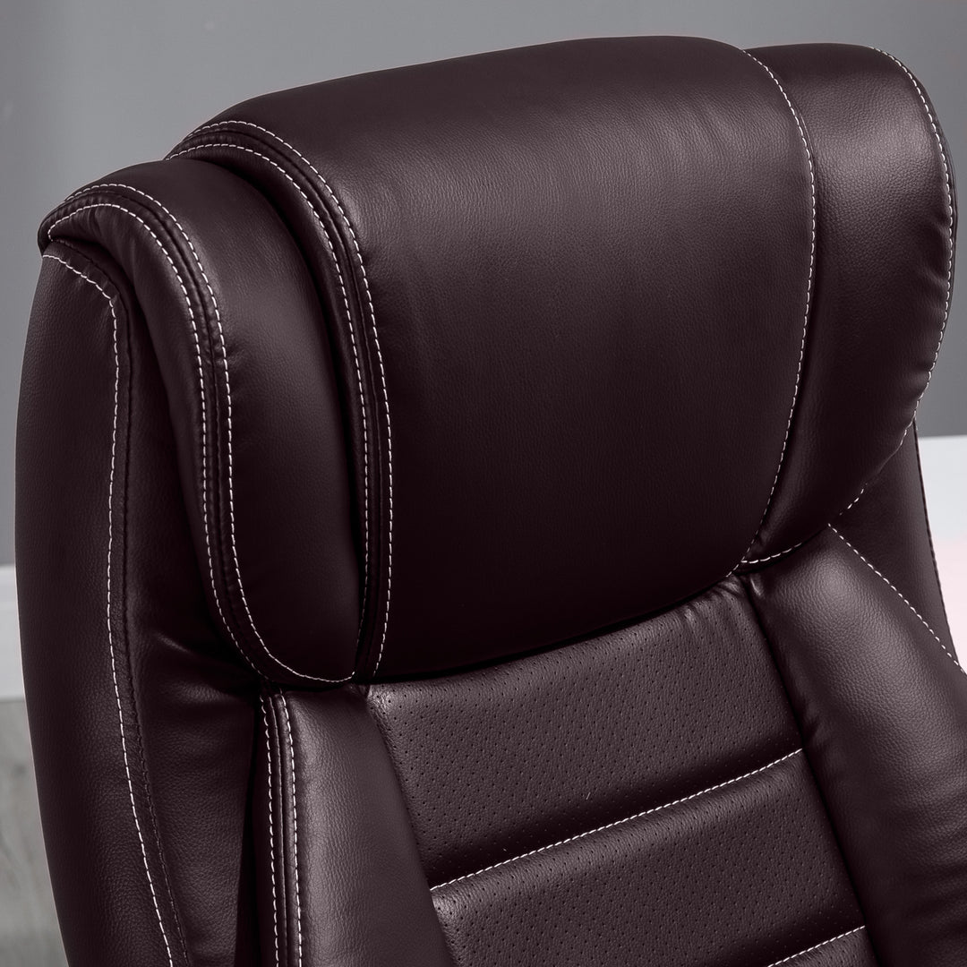 MCL Office Chair with 6-Point Maaage, PU Desk Chair with Padded Seat and Armrest, Computer Chair with Tilt Function for Home, Brown