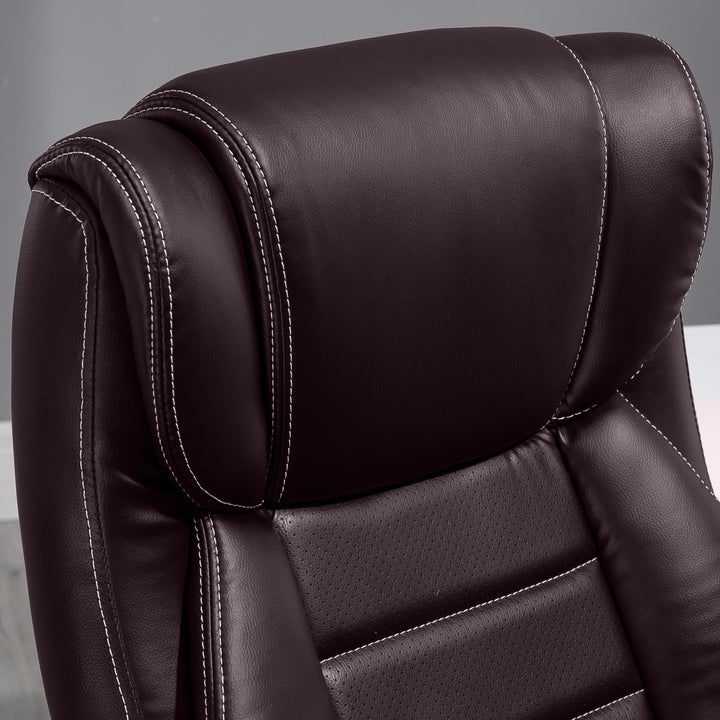 MCL Office Chair with 6-Point Maaage, PU Desk Chair with Padded Seat and Armrest, Computer Chair with Tilt Function for Home, Brown