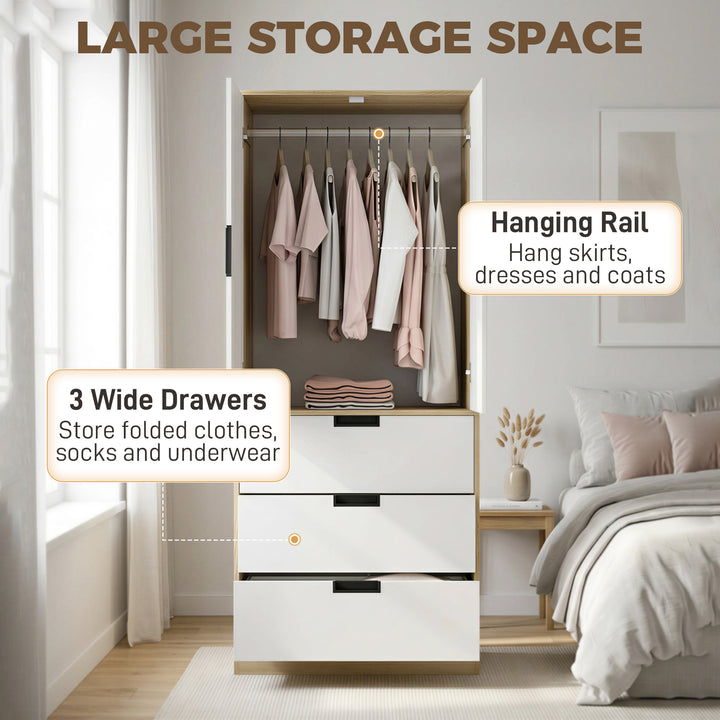 Modern Clothes Storage Cupboard Unit, 3 Drawer 2 Door Wardrobe with Ha