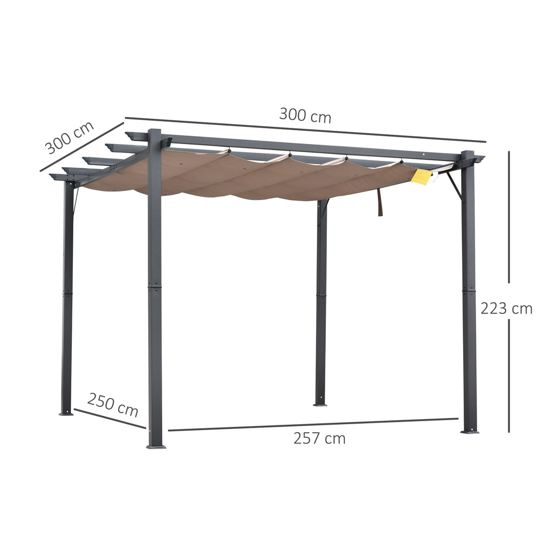 MCL 3m x 3m Pergola - Retractable Aluminium 3x3 Garden Shade for Outdoor BBQ & Gatherings, Family Use, Brown