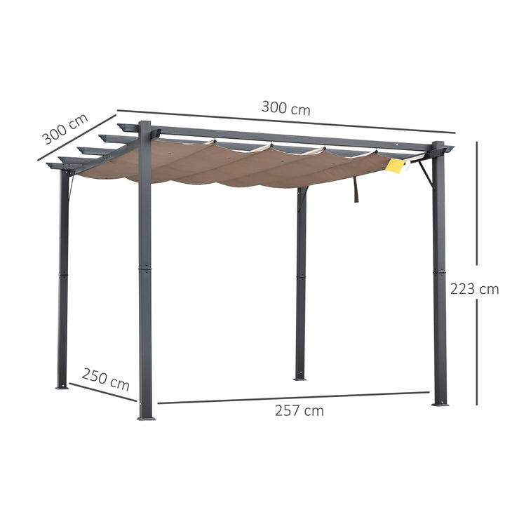 MCL 3m x 3m Pergola - Retractable Aluminium 3x3 Garden Shade for Outdoor BBQ & Gatherings, Family Use, Brown
