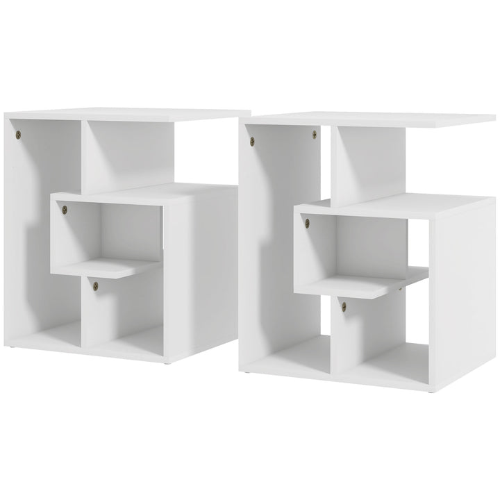 HOMCOM Nested Organizers: 3-Tier Side Tables with Open Shelves, Coffee Table Storage Set for Living Rooms, Crisp White | Aosom UK