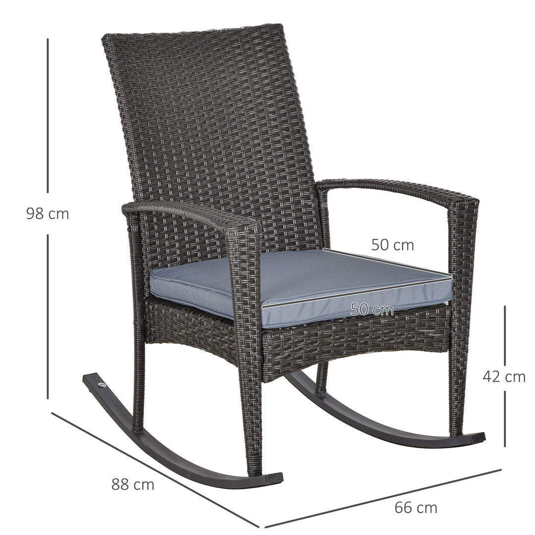 Outdoor PE Rattan Rocking Chair, Garden Rocking Chair Set with Armrest and Cushion, Grey