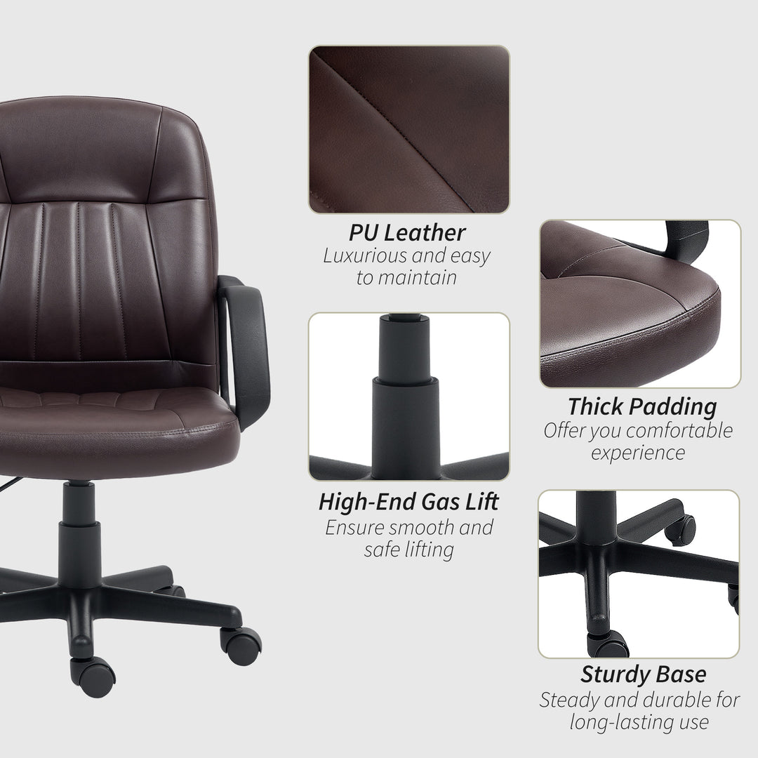Swivel Executive Chair PU Leather Computer Desk Chair, Dark Brown