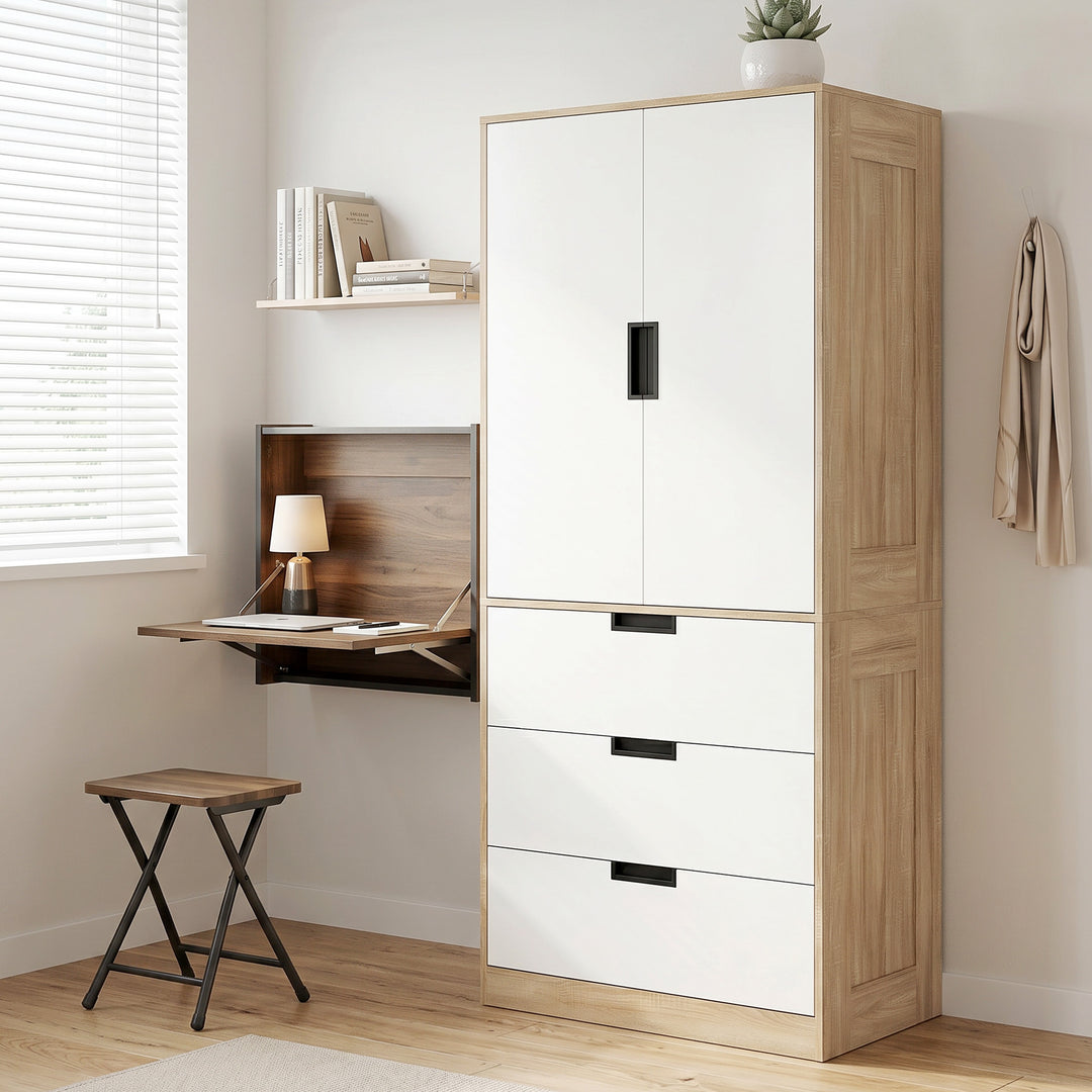 Modern Clothes Storage Cupboard Unit, 3 Drawer 2 Door Wardrobe with Ha