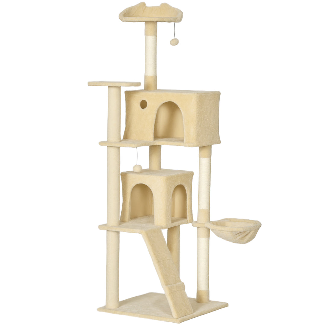 MCL 180cm Large Cat Tree Tower with Sisal Scratching Posts, Condos, Plush Perches, Hammock, Ladder, Beige