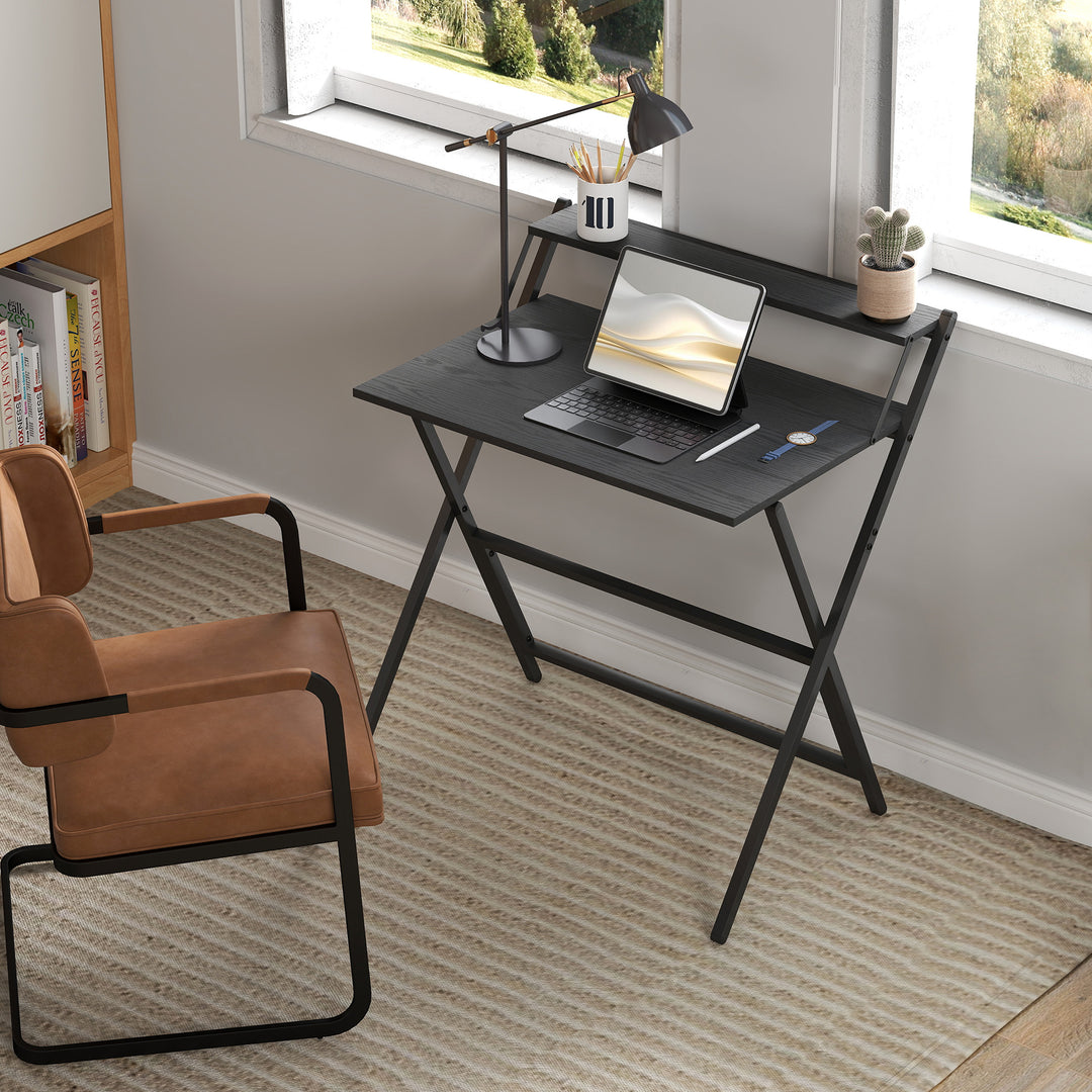 81.5 cm Folding Computer Desk with Monitor Shelf - Black