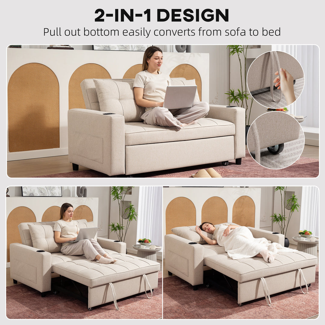 Two-Seater Pull-Out Sofa Bed - Beige