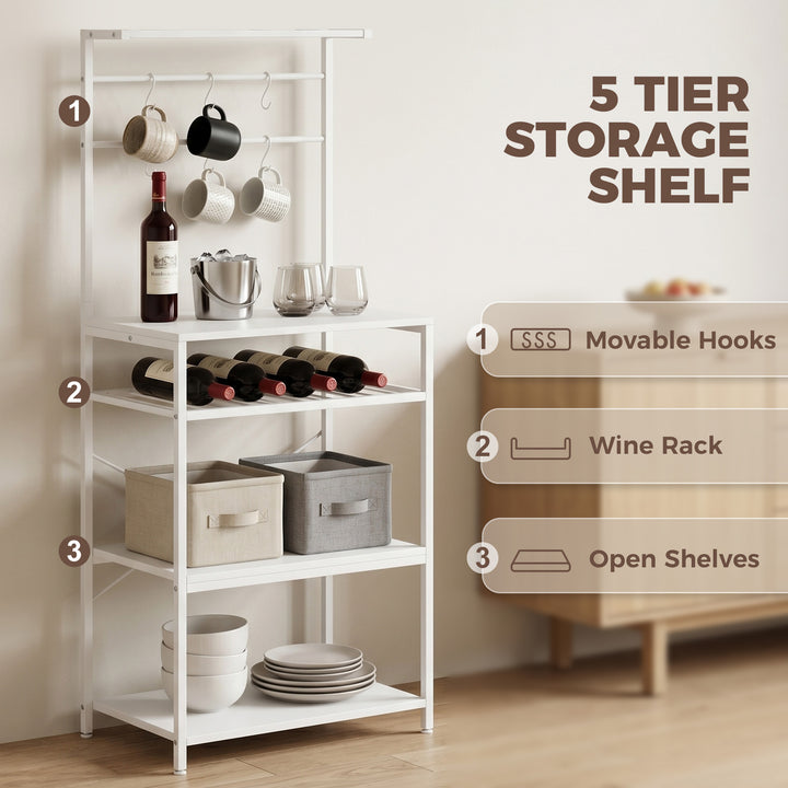 Freestanding Shelving Unit, Industrial Storage Shelf with 6 Hooks and 