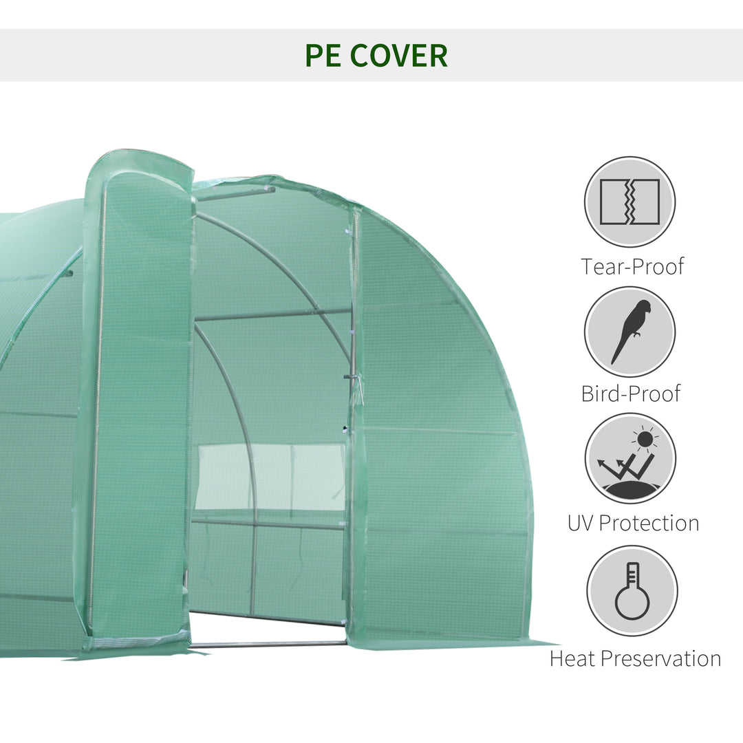 Large Polytunnel Walk In Greenhouse, Plant Gardening Tunnel Green House with Metal Hinged Door, Galvanised Steel Frame & Mesh Windows, Green (3 x 6 m)