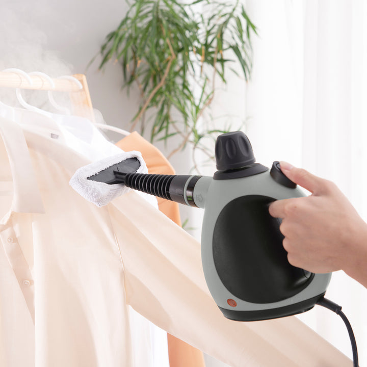 Handheld Steam Cleaner for Chemical Free Cleaning, Portable Multi-purpose Steamer with 9 Pieces Accessory for Kitchen, Bathroom, Window, Car Seat, Carpet, Sofa, 1050W, 350ML Tank, Grey