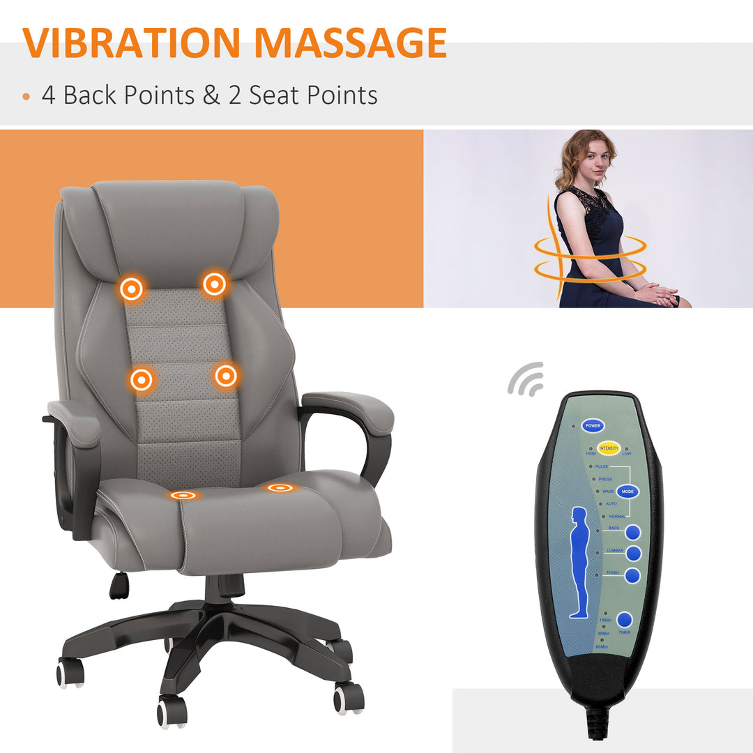 Office Chair with 6-Point Maaage and Back Heat, PU Desk Chair with Padded Seat and Armrest, Computer Chair with Tilt Function for Home, Grey