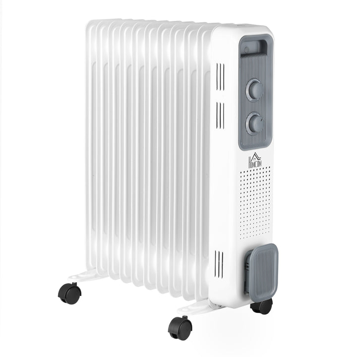 HOMCOM 2720W Oil Filled Radiator, Portable Electric Heater w/ 3 Heat Settings, Adjustable Thermostat, Safe Power-Off, 11 Fins | Aosom UK